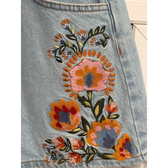 Farm Rio Denim Blue Summer Garden Embroidered Denim Shorts - Picture 4 of 7